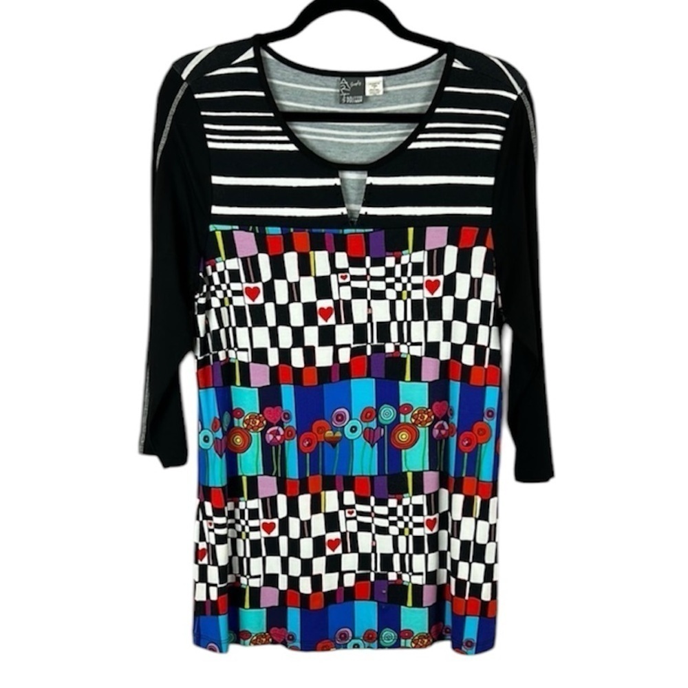 Simply Art by Dolcezza Artsy Colourful Top Medium Black Multicolour TINY FLAW
